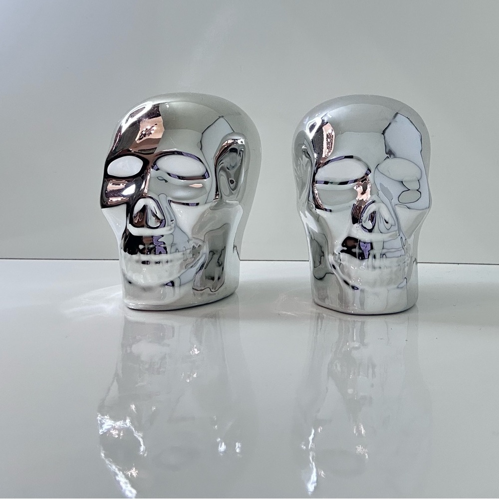 American Atelier Silver-Tone Skull Salt and Pepper Shakers